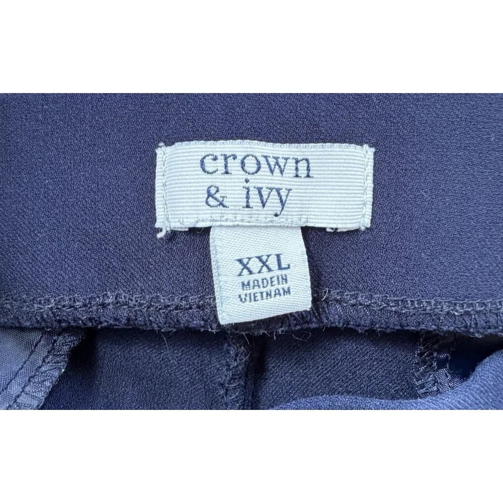 Crown & Ivy Womens Ankle Pants‎ Navy Blue Stretch Pull On Elastic Waist XXL